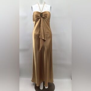 Jump Vintage Y2K Gold Satin Prom Evening Maxi Dress